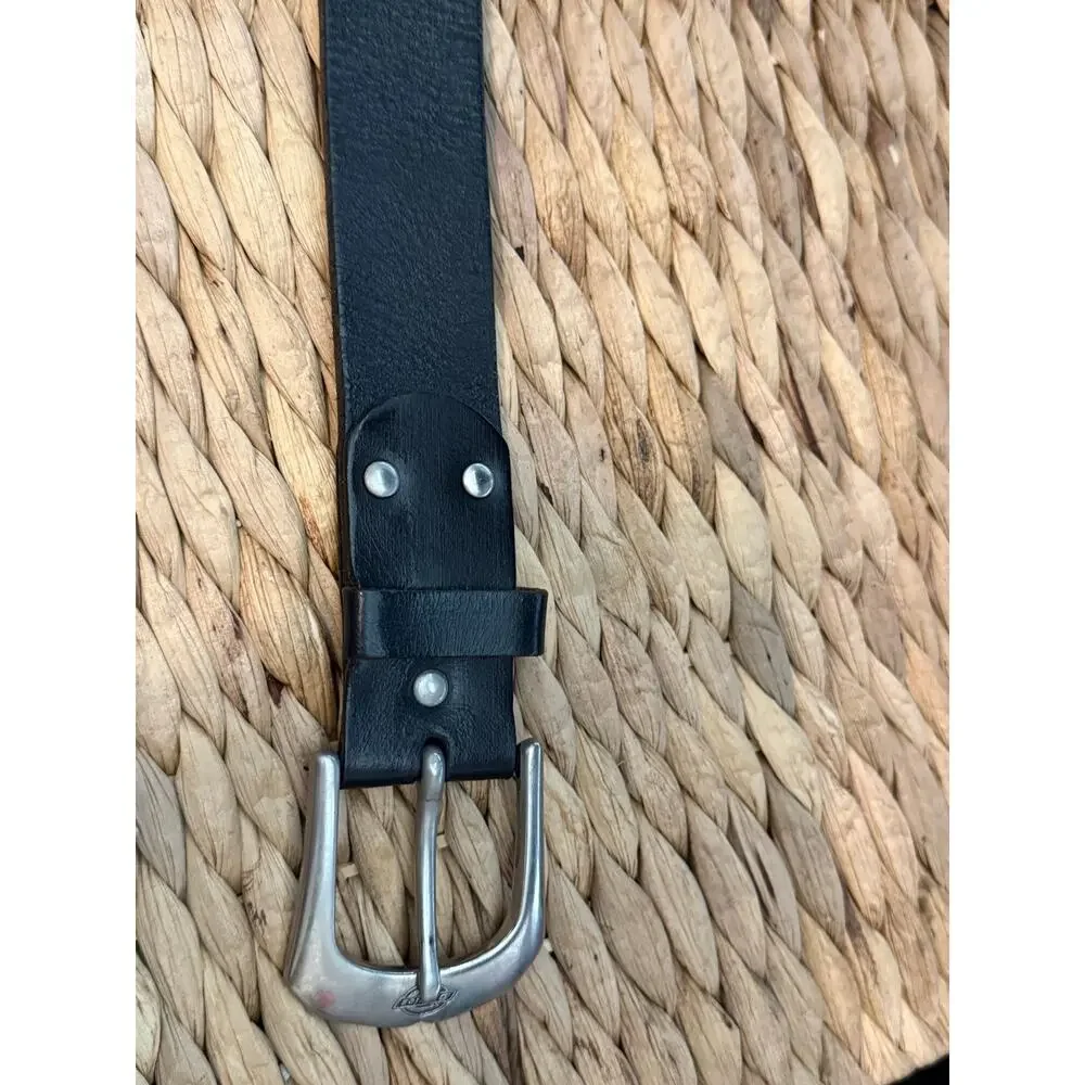 Dickies Genuine Leather Black Belt Matte Silver Buckle Size 38 (95 cm)